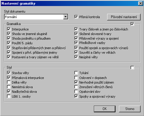 Grammaticon - možnosti nastavení