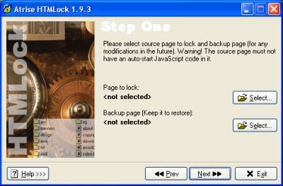 Okno programu Atrise HTMLock