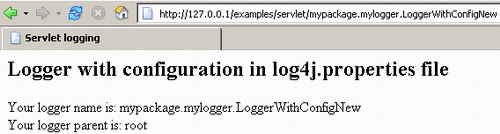 Výstup logger servletu v browseri