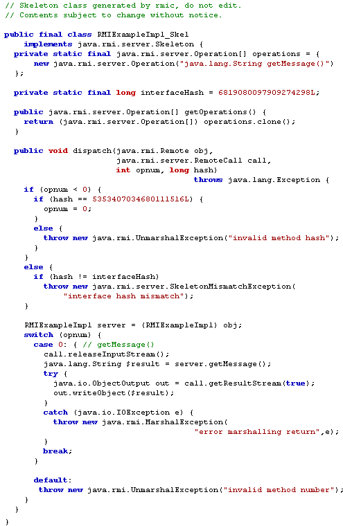 Výpis súboru RMIExampleImpl_Skel.java