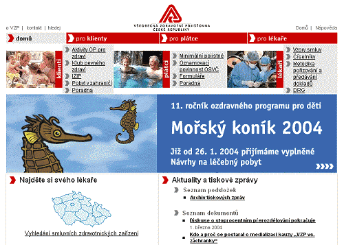 Úvodní stránka www.vzp.cz z 12. března 2004