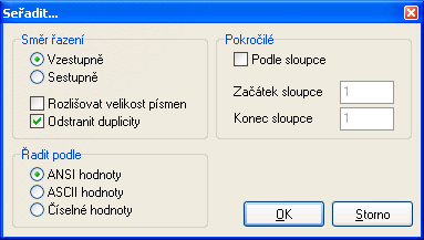 PSPad - dialog seřadit