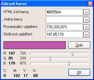 PSPad - dialog zobrazení barvy