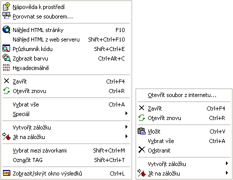 PSPad - kontextová nabídka ve standardním editoru a v hexa editoru