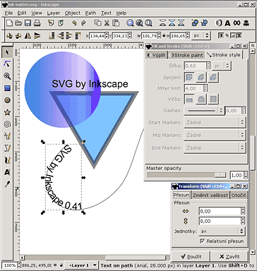 Pracovní plocha programu Inkscape