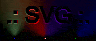 Příklad animuje pohyb virtuálních bodových reflektorů osvětlujících plastický nápis SVG
