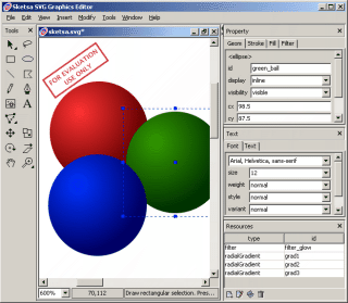 Pracovní plocha nativního editoru SVG grafiky Sketsa 3.3
