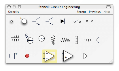 OmniGraffle - zobrazení knihovny předdefinovaných grafických prvků