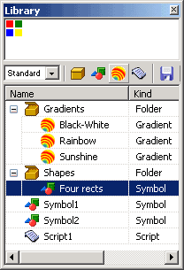 Výborná správa symbolů, definic přechodů barev a podprogramů