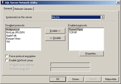 MS SQL Server - připojování - Server NetworkUtility
