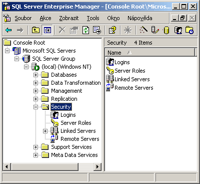 MS SQL Server - uživatelé a práva - položka Security