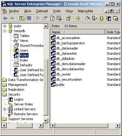 MS SQL Server - uživatelé a práva - seznam rolí