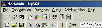 NetAdmin-MySQL menu a funkční tlačítka