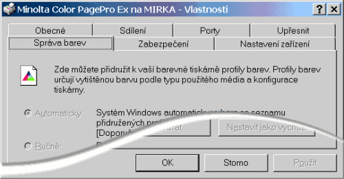 Nastavení profilu tiskárny