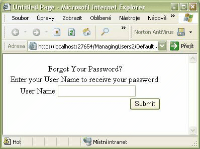 Prvek PasswordRecovery - dotaz na uživatelské jméno
