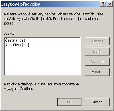 Nastavení preferovaných jazyků v Microsoft Internet Exploreru