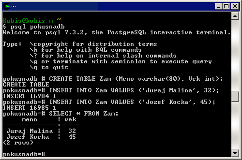 Cygwin - psql pokusnadb