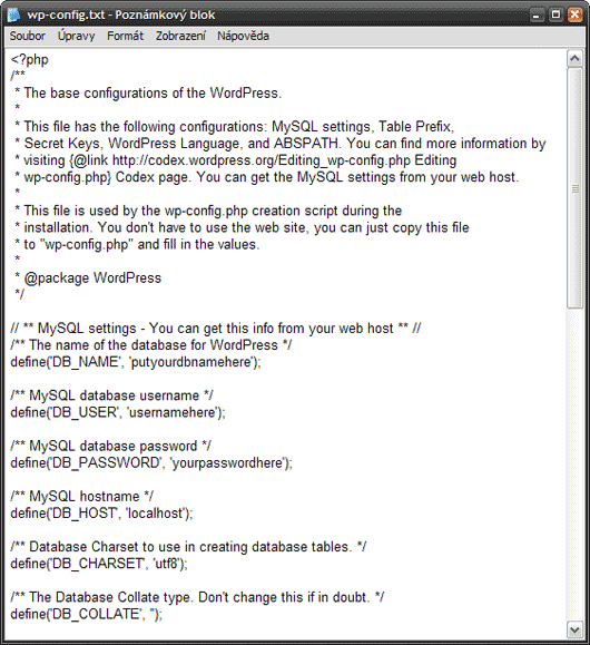 Konfigurační soubor WordPressu