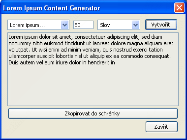 LoremIpsumContentGenerator - tvorba výplňového textu
