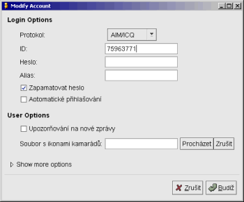 GAIM - nastavení uživatelského účtu