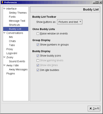 GAIM - ukázka konfigurace programu