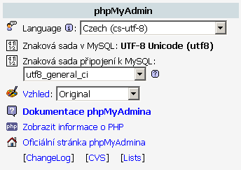 phpMyAdmin - konfigurace jazykového prostředí