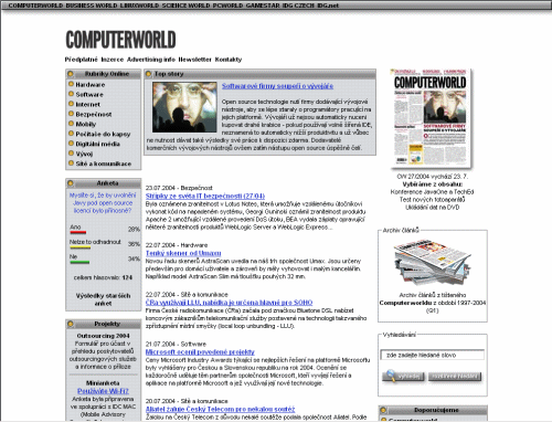 Úvodní stránka www.computerworld.cz z 25. července 2004