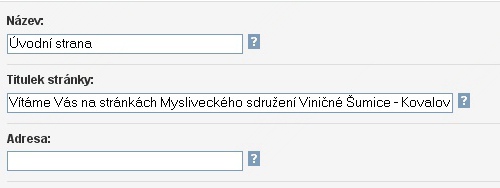Příklad vyplnění údajů o stránce