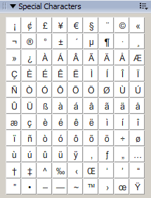 Macromedia Fireworks 8 - paletka Special Characters