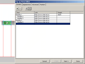 Macromedia Fireworks 8 - vytváření pop-up menu