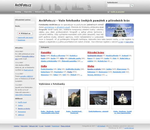Úvodní stránka webu archfoto.cz ze 4. října 2007