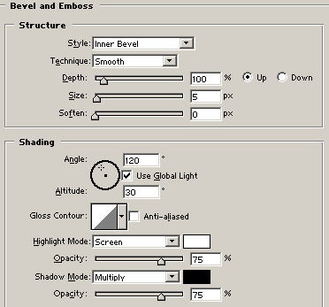 Nastavení Bevel and Emboss