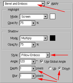 Nastavení efektu Bevel and Emboss