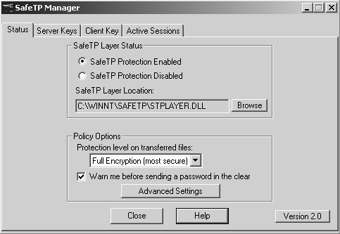 SafeTP Manager - nastavení pro Secure FTP