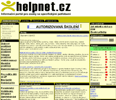 Úvodní stránka www.helpnet.cz z 1. října 2003