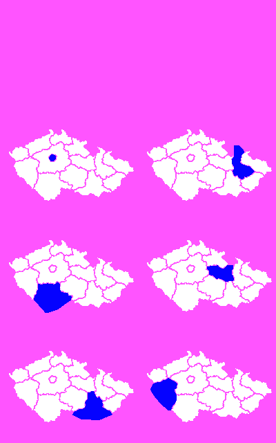 Vyznačené kraje - bílá a fialová jsou průhledné