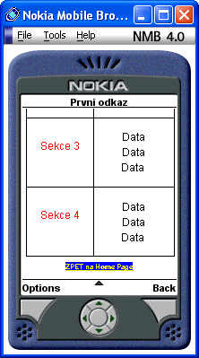 Ukázka zobrazení odkazu "První výběr" v Nokia Mobile Browser
