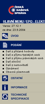 Výběr elektronického podání daní