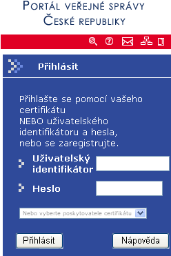 Portál veřejné správy: Registrace pro elektronická podání