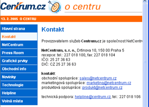 Centrum.cz: Kontakty až v třetím kroku