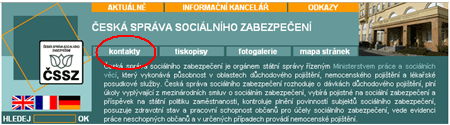 ČSSZ: Umístění odkazu (Kontakty) v horizontální liště