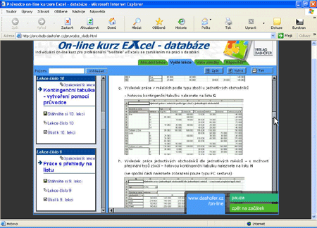 On-line kurz: Průvodce ukázkou "Excel databáze"