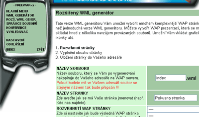 FreeWap.cz: Rozšířený WML generátor