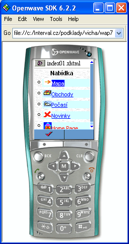 Simulátor Openwave SDK 6.2.2 - zobrazení první ukázky