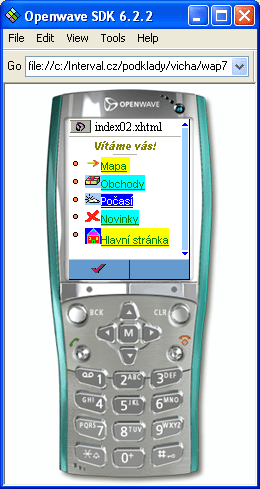 Simulátor Openwave SDK 6.2.2 - zobrazení druhé ukázky