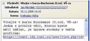 Potvrzení e-mailem o zřízení kurzu