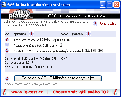 Druhá informace SMSden brány