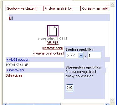 Stanovení ceny za otevření zpoplatněné stránky