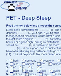 Ukázka testu PET. Student označí správná slova.