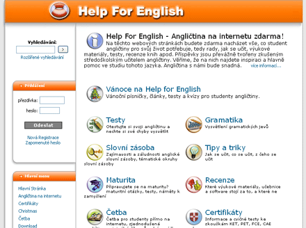 Hlavní stránka webu "Help For English"